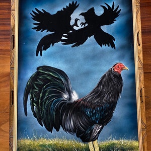 Handmålad sammet Roosters