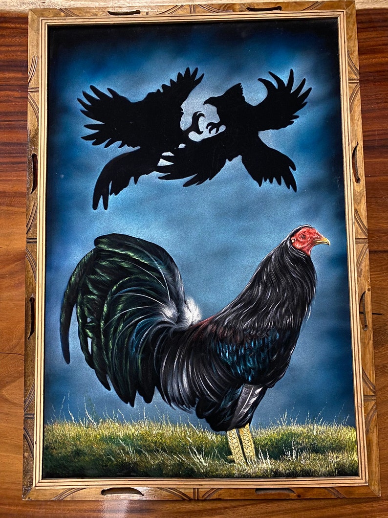 Handmålad sammet Roosters
