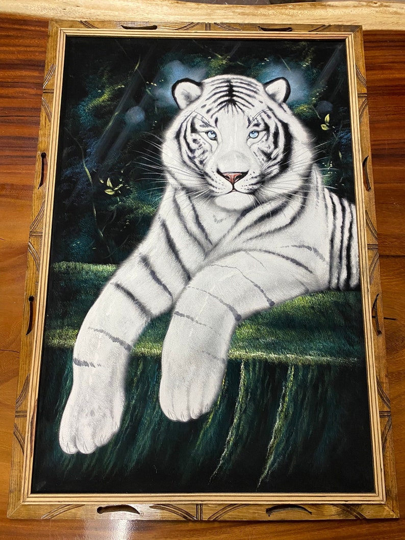Handmålad sammet White Tiger