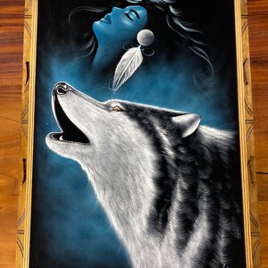 Handmålad sammet Wolf And Woman