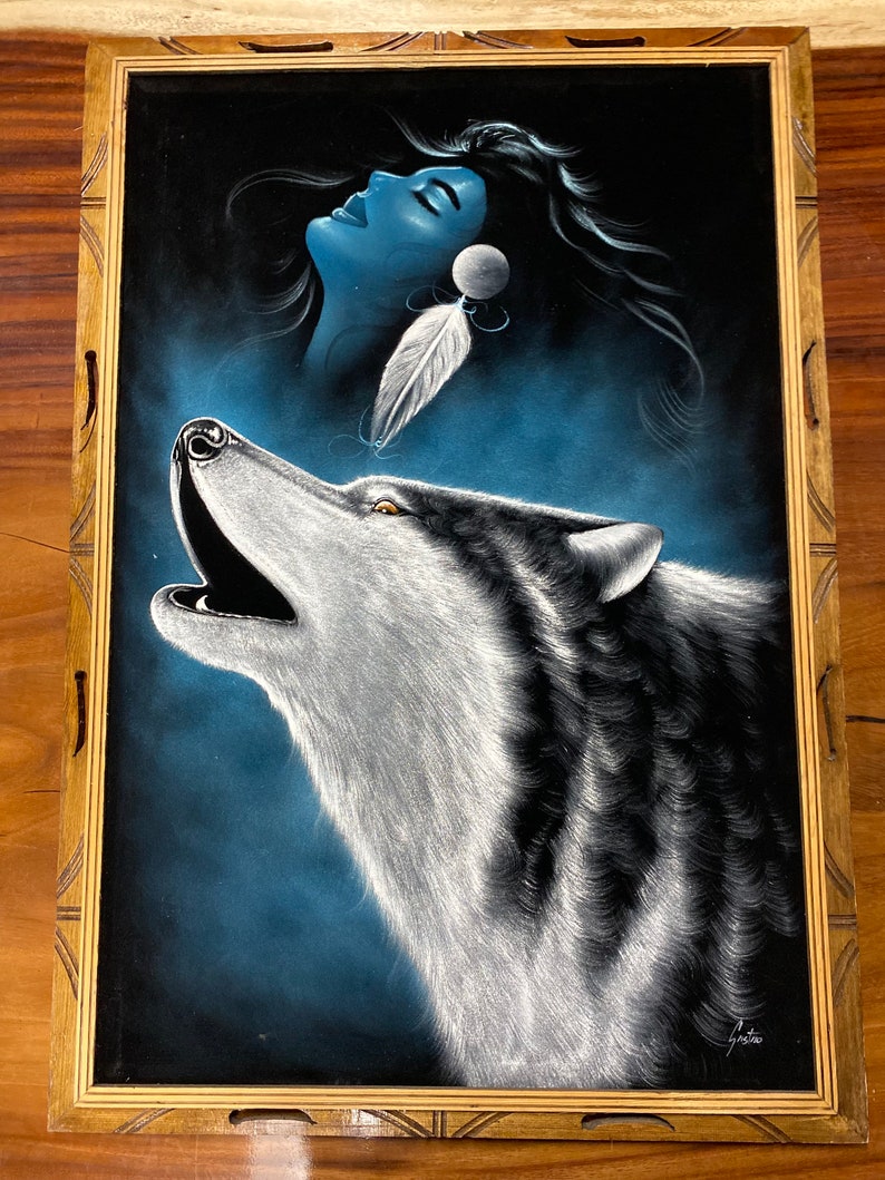 Handmålad sammet Wolf And Woman