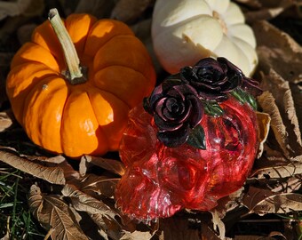 Resin Skull With Real Rose