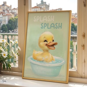 Watercolor Duck Print: Nursery playful wall art, yellow bathroom decor (Digital Download)