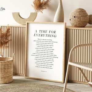 Ecclesiastes 3 1-8 A time for everything, Church wall art Bible Scripture printable Bible verse poster Bible Christian Gift Ideas Religious