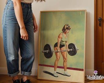 Retro gym poster: Bodybuilding Female Fitness, Weightlifting Gym Wall Art (Digital Download)