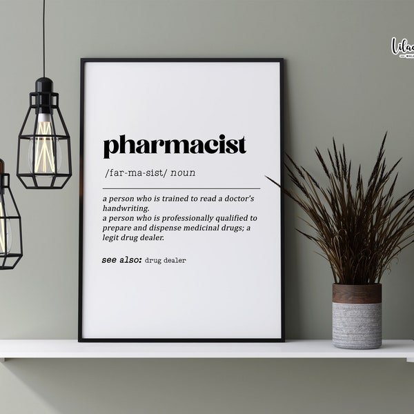 Pharmacist Definition | Medical Humor | Graduation gift for Pharmacist | New Job Gift | Pharmacist Gift | Medical Wall art| Dictionary Art