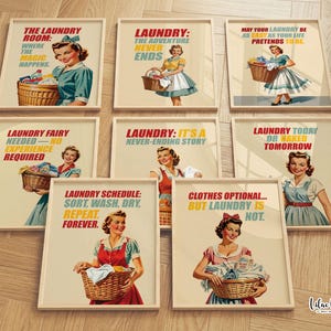Retro tvättrumskonsttryck: Rolig hemmafrudekor (digital nedladdning)