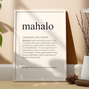 Mahalo definition print | Family definition | Aloha Gift | Hawaiian print, Ohana Print, Family Print, Gratitude Wall Art, Hawaii art print