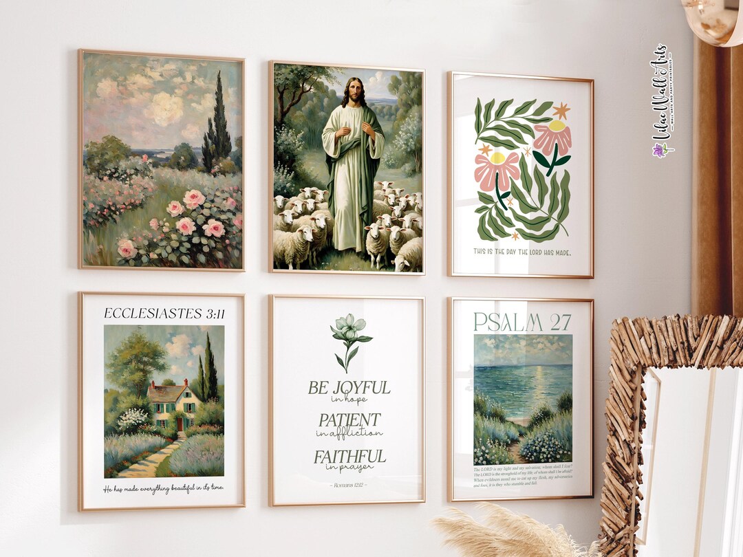 Sage Green Bible Verse Wall Art Set: Boho Christian Prints Tuscan ...