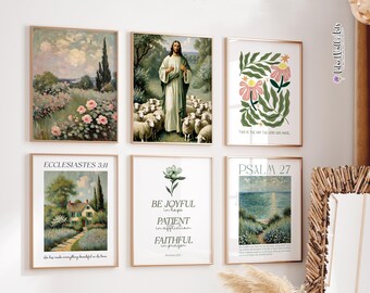 Sage Green Bible Verse Wall Art Set: Boho Christian Prints Tuscan (Digital Download)