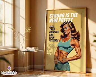 Retro Gym Poster: Strong Woman Fitness Wall Art, Gym Artwork (Digital Download)