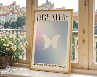 Breathe Inhale Exhale Print: Blue Aura Calming Wall Art (Digital Download)