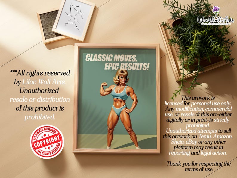 Retro Gym Girl Poster: Female Bodybuilding, Workout print, Fitness Motivation Wall Art (Digital) image 13