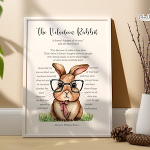 Das samtene Kaninchen-Kunst, Kinderzimmer-Dekor Tauf-Geschenk Vintage Kinderzimmer-Kunstbuch-Seiten-Druck Kinderbuch-Kaninchen-Wand-Kunst, die Lesung Plakat