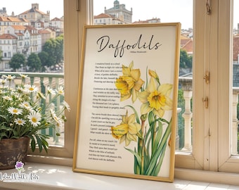 PRINTABLE Daffodils Poem, Spring Printable Easter Wall Art, Yellow