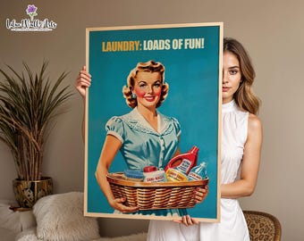 Lámina decorativa retro para lavandería: Póster divertido para la colada (Descarga digital)