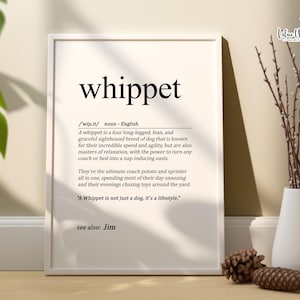 Whippet Dog Definition Print, Gift Dog Lover, Poster Dog Prints, Minimalist Dog Art Pet Portrait Gift, Breed Poster Dog Wall Art, Dog Poster