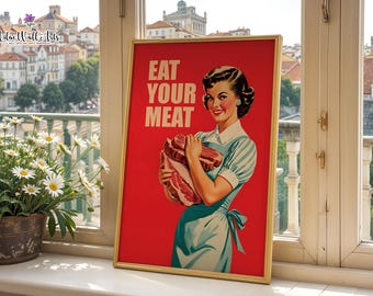 BBQ Gifts: Eat more meat art, Barbecue Sign, Steak poster