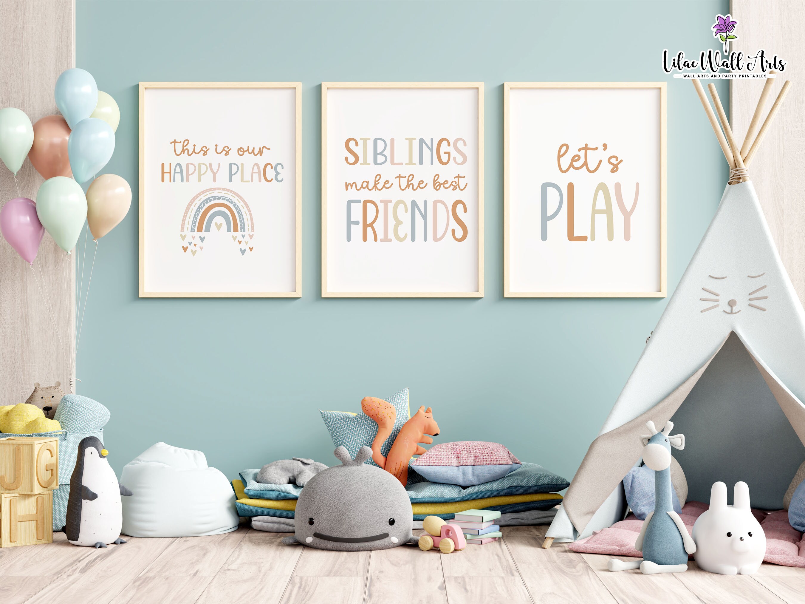 Boho Play Letters Wall Art Posters - Set Of 4 (8''x10'' Unframed) Kids Playroom, Nursery & Classroom Decor