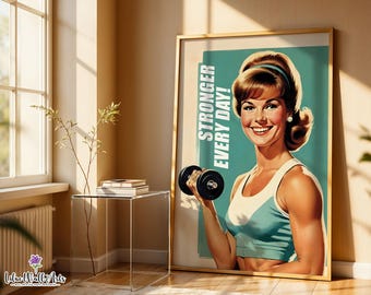 Retro Gym motivation poster: Dumbbell Workout print, Home Gym sign (Digital Download)