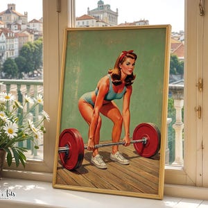 Retro Weightlifting Woman Poster: Vintage Gym Art, Fitness Motivation Print