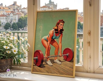 Retro Weightlifting Woman Poster: Vintage Gym Art, Fitness Motivation Print