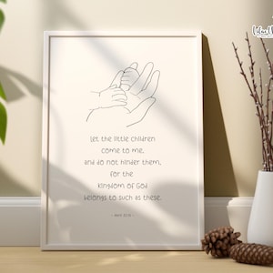Marcos 10:14 Dejad que los niños vengan Guardería cristiana Versículo bíblico para niños Aula cristiana Escuela dominical Impresión Escritura de guardería Arte
