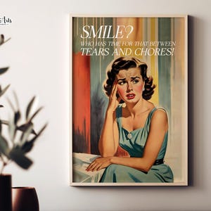 Funny Retro Housewife Print: Cooking wall art, 70s kitchen décor, Quirky poster,  (Digital Download)