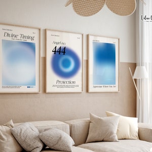 Aura Print Set, 444 Aura Posters Set, 444 Angel Numbers, Aura Wall Art Set, 444 Print 444 Protection, Y2k Aura Gradient Room Décor For Teens