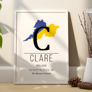 County Clare Irland Druck, Irland Kunst, irische Kunst Irland Wandkunst Karte von Irland Karte, Cliffs of Moher, Grafschaften von Irland, irische Grafschaften