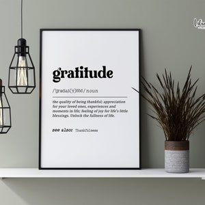 Gratitude Definition | Gratitude Gift | Definition Print | Be Grateful Wall Art | Dictionary Art | Gratitude Gift | Inspirational Quote