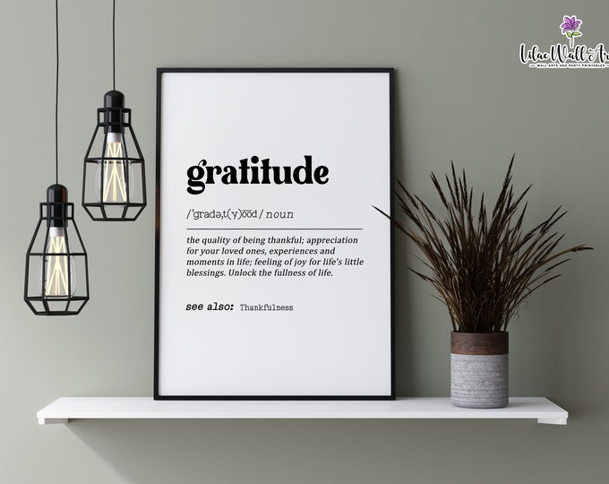 Gratitude Definition | Gratitude Gift | Definition Print | Be Grateful Wall Art | Dictionary Art | Gratitude Gift | Inspirational Quote