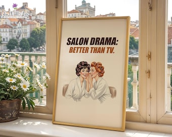 Boho Salon décor: Beauty Salon Art, Funny Retro Woman Poster  (Digital)