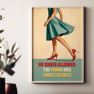 Retro No shoes please poster, funny entryway sign, House rules wall art, Mudroom Sign, hallway wall art, 70s retro wall art, No shoes sign