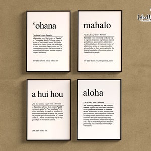 Hawaiian Definition Art Prints: Aloha, Mahalo, Ohana, A Hui Hou, Hawaii ...