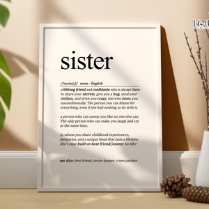 Sister Definition Print: Sisters wall art (Digital Download)