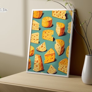 Póster de queso imprimible, póster de cocina, póster retro de queso, regalo para amantes del queso, arte mural de queso, impresión artística de queso, regalo de queso, impresión de queso