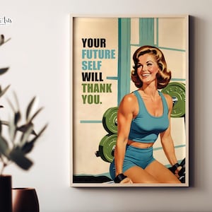 Retro Gym Poster print, Gym girl gifts, Gym decor, Workout Posters, Home Gym Wall Art, Gym Artwork, Exercise posters, Gym Motivation Art