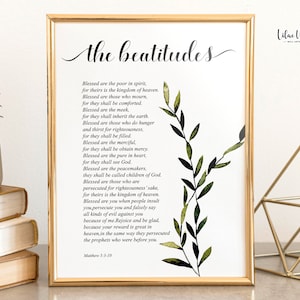The Beatitudes Matthew 5 | Christian Art | Bible Verse Wall Art | Watercolor Botanical Scripture | KJV Bible Verse | Downloadable Scripture