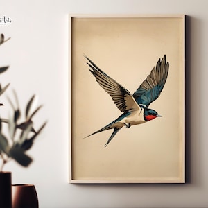 Flying Swallow Bird Print: Swallow Wall Art (Digital Download)