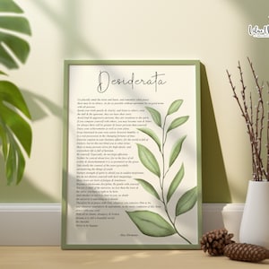 Sage Green Eucalyptus Desiderata Poem- Max Ehrmann poem | Desiderata poster | Desiderata printable | Literature Print | Poetry Print | Poem