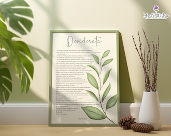 Sage Green Eucalyptus Desiderata Poem- Max Ehrmann poem | Desiderata poster | Desiderata printable | Literature Print | Poetry Print | Poem