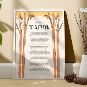 Zum Herbst Gedicht Druck, Poesie druckbar, John Keats Gedicht Poster, Literatur Poster Gedicht Wandkunst, gemütliches Herbstdekor Herbsthaus