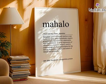 Mahalo Definition Poster: Hawaiian decor for home, Oahu Art
