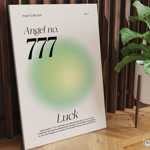 777 Angel Number Poster: 777 luck, Spiritual Wall Art, Green Gradient aura (Digital Download)