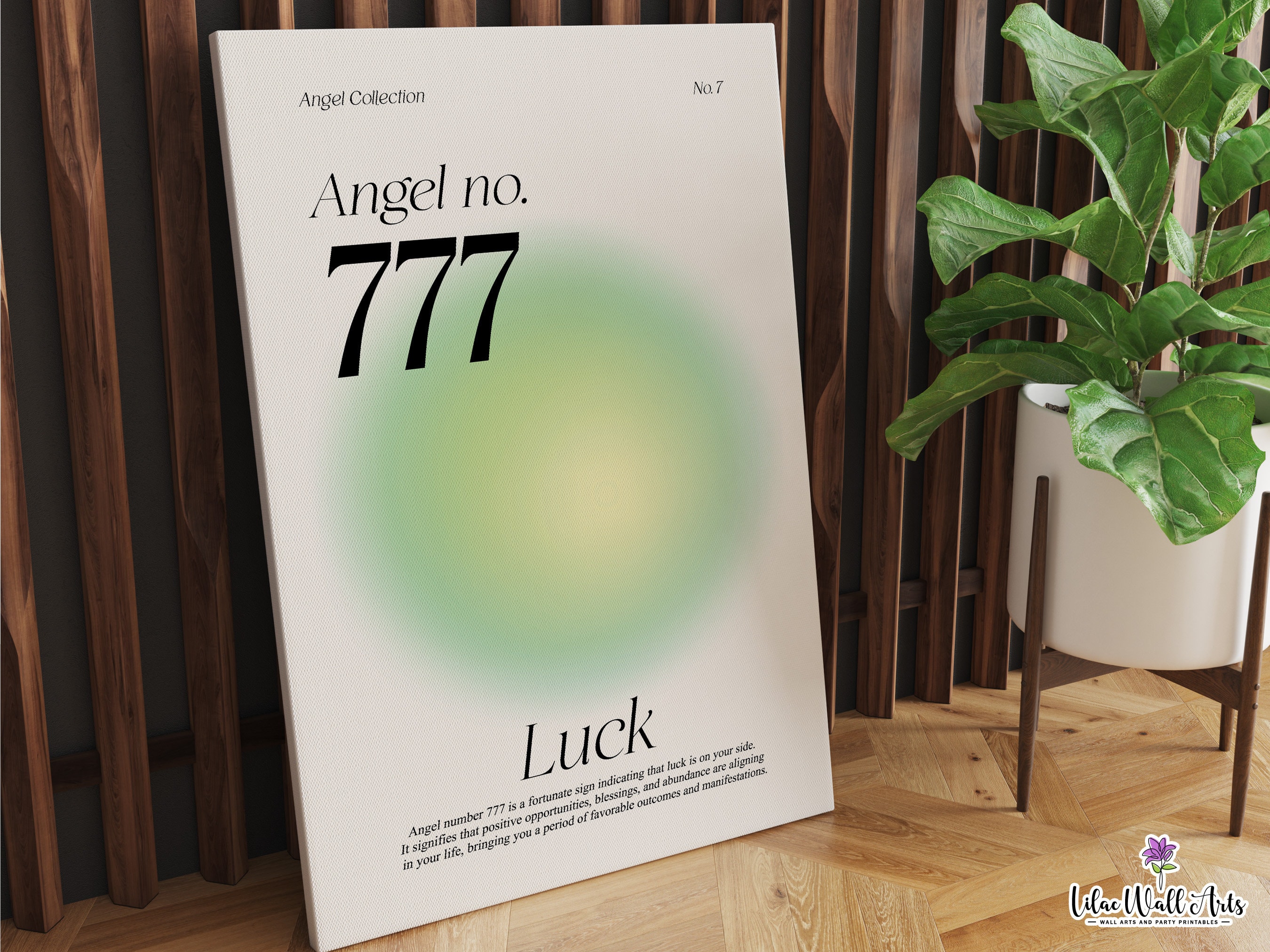 777 Angel Number Poster: 777 Luck, Spiritual Wall Art, Green