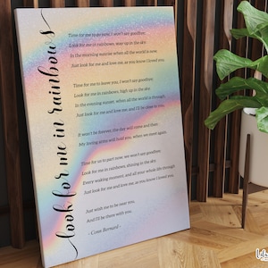 Look For Me in Rainbows, religieus begrafenisgedicht verdriet baby verlies herdenkingsgedicht begrafenis decor, baby verlies cadeau, verlies van vader, sympathie cadeau