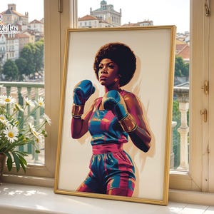 Retro Boxing Art Print: Strong woman poster, Boxing wall decor, Gym Motivation (Digital Download)