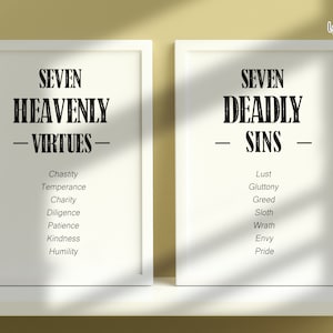 Seven Heavenly Virtues | Seven Deadly Sins | Bible Verse Wall Art | Set Of 2 | Inspiring Words | Printable Wall Art | christian home decor