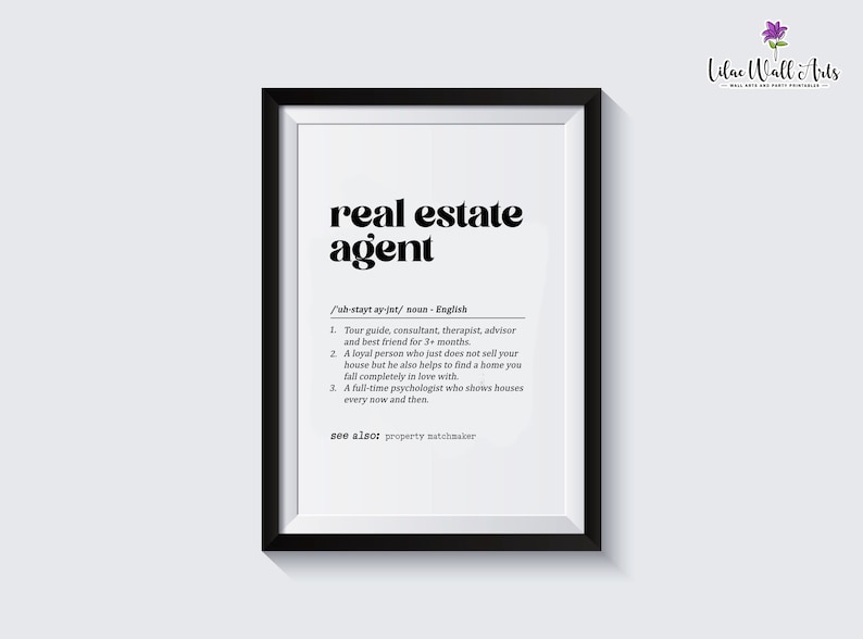 Real Estate Agent Definition Realtor Art Print Realtor Etsy